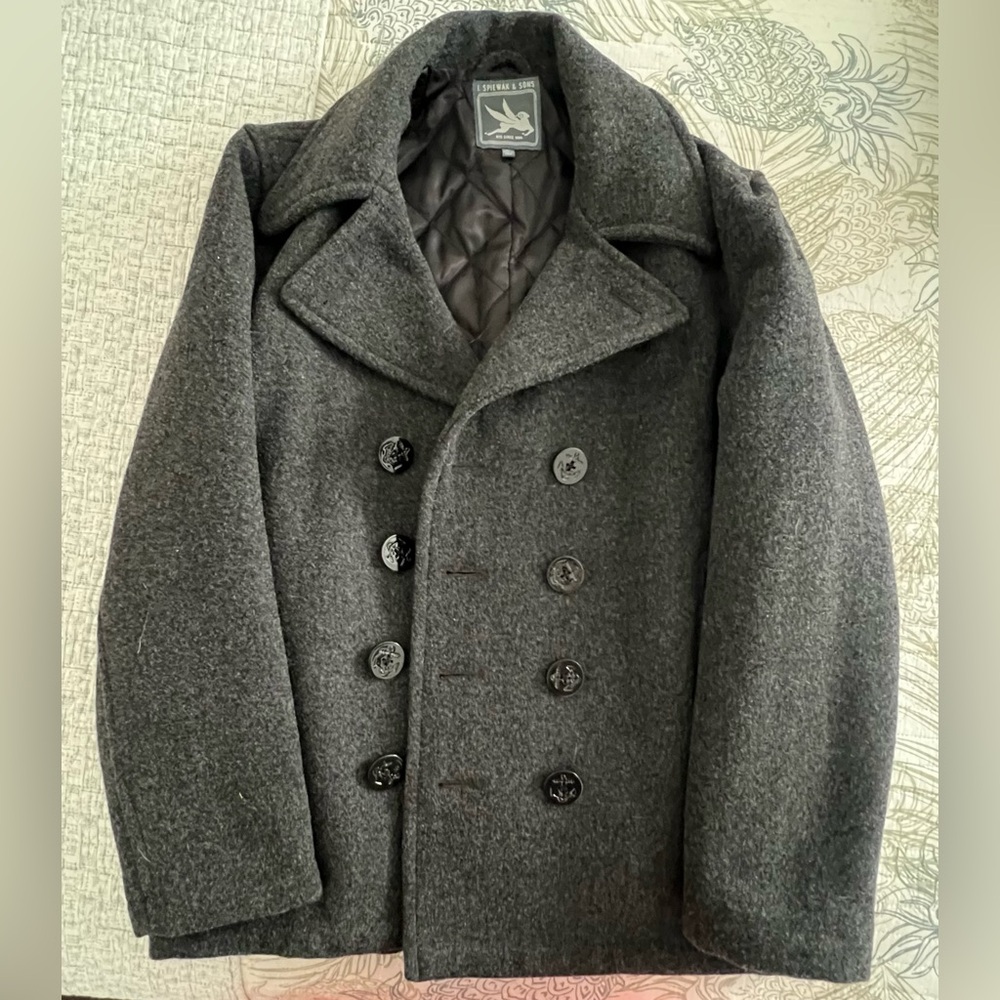Spiewak & Sons Vintage Style Naval PEACOAT in Grey, Size Medium